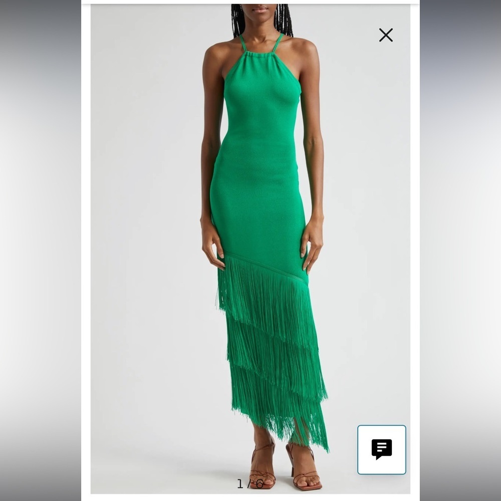 NWT Free People Elexiay Lokoja Green Fringe Halter Maxi Dress Small